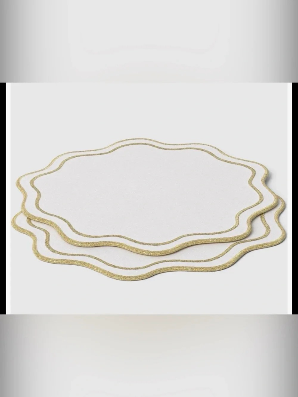 Linen Blend scalloped charger 4 pack Ivory & Gold Round Placemats scalloped edge